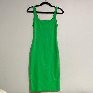 Zara Emerald Green Square Neck Bodycon Midi Dress with Back Slit